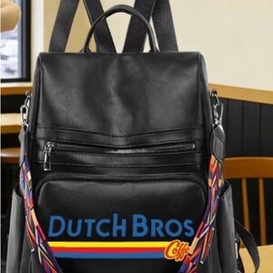 Dutch Bros Black Logo Backpack with Colorful Straps